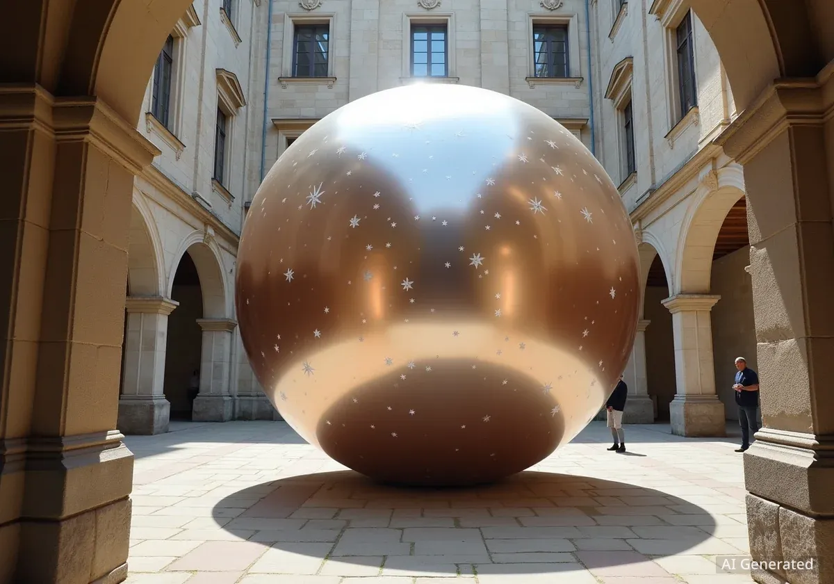 Reflective Sculpture Interacts with French Historic Site