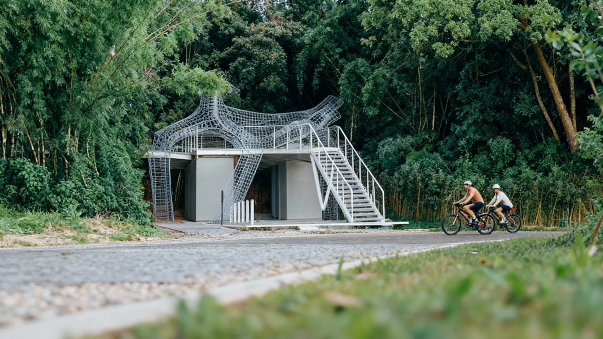 Floating Canopies Offer Cyclists Woodland Retreat