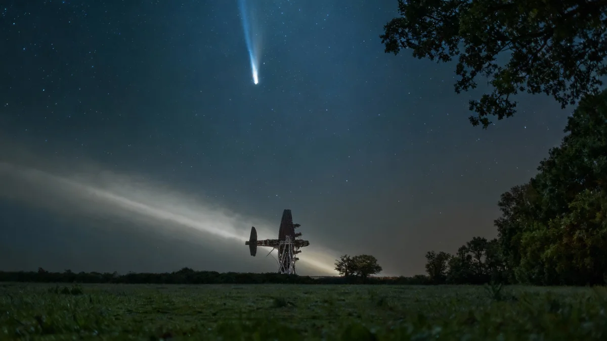 Comet Lemmon Captured Over Lancaster Bomber